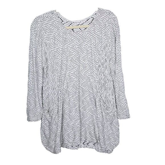 Habitat White & Black Textured Tunic Top With Pockets Womens Medium‎ Lagenlook - Picture 1 of 9